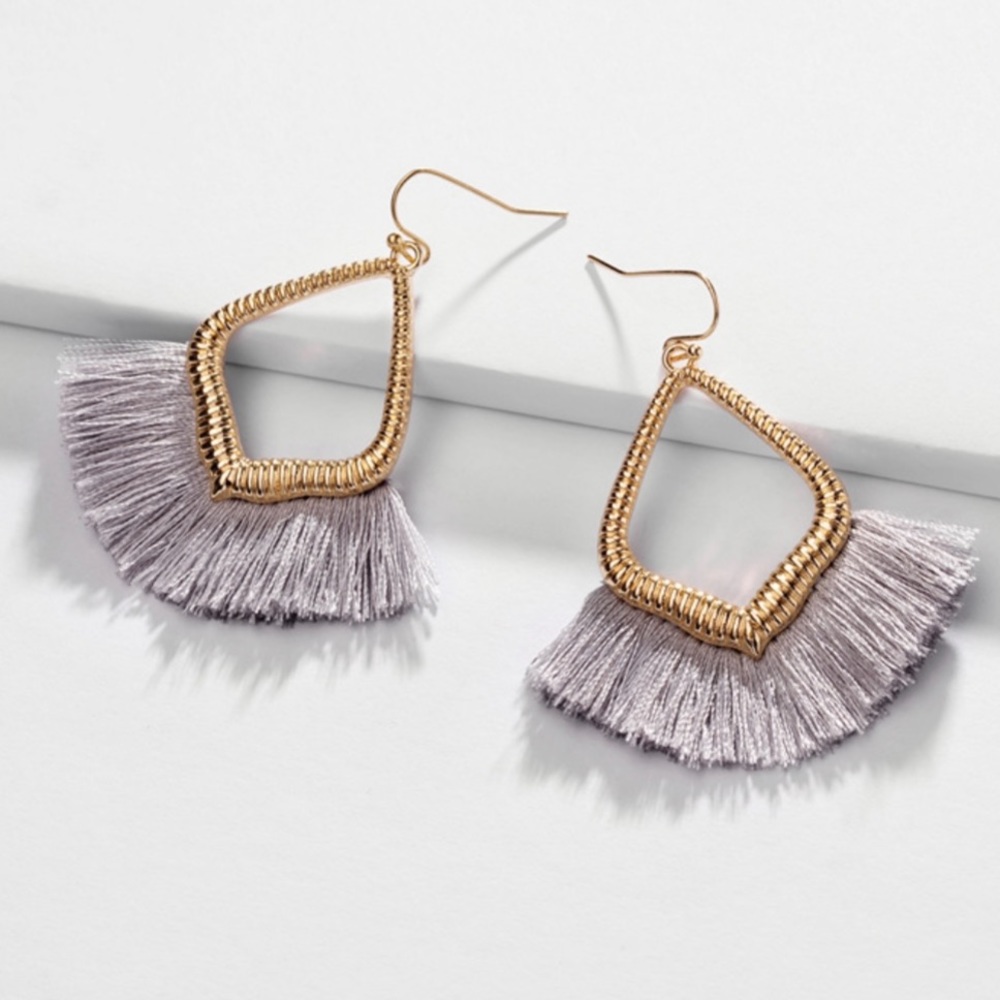 Gray/Silver Fringe Tassel Earrings